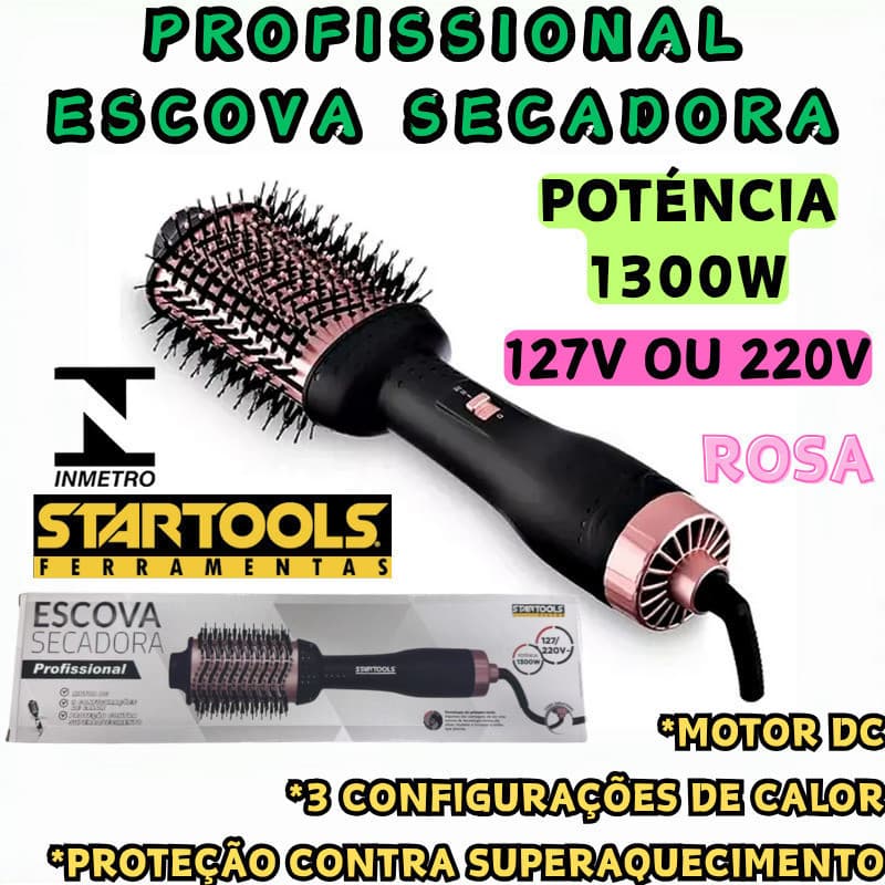 Escova Cabelo Secadora Profissional Revestimento Cerâmico Com Óleo De Argan 127 Ou 220V Potência 1300W
