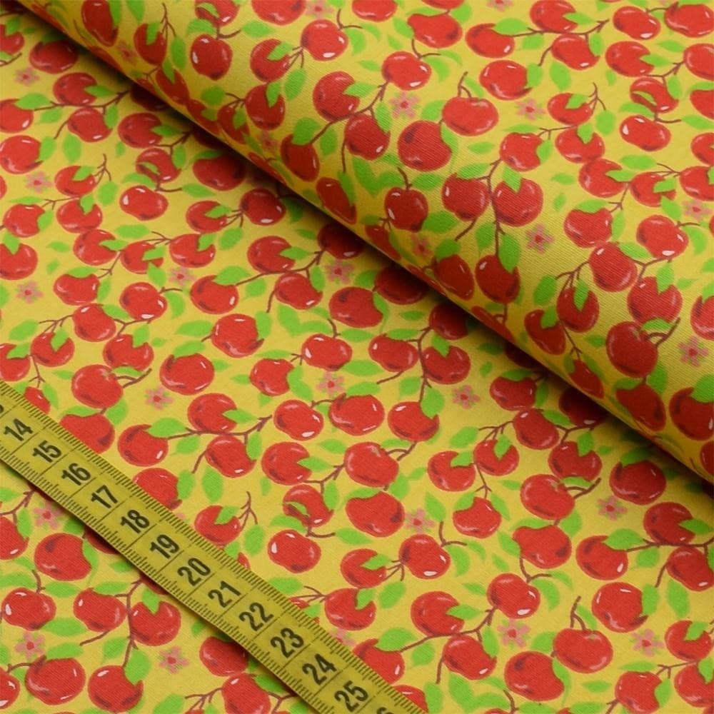 Tecido Estampado para Patchwork - Pomar : Maçã Fundo Amarelo (0,50x1,40)