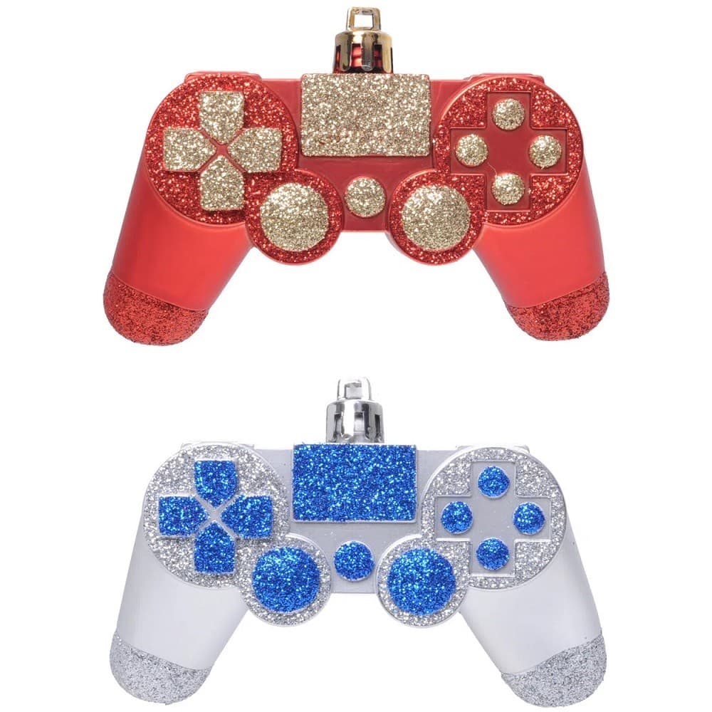 PAR ENFEITE ÁROVRE NATAL CONTROLE VIDEOGAME GAME PLAYSTATION PRATA AZUL VERMELHO DOURADO OURO