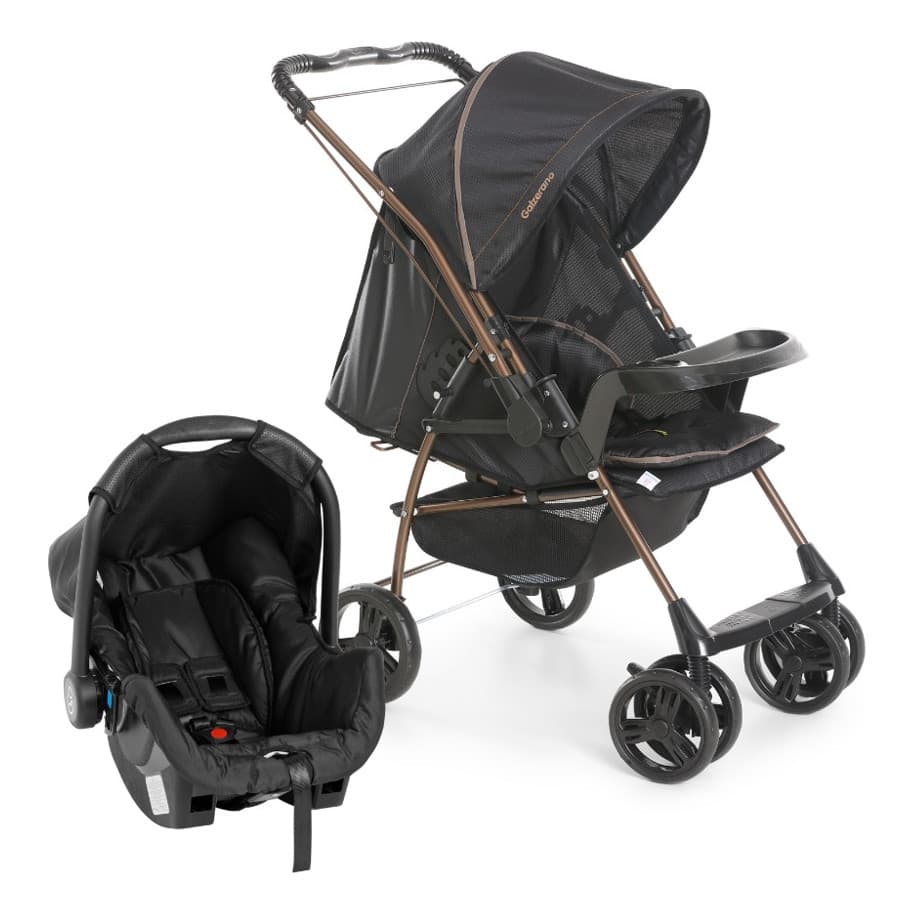 Carrinho De Bebê Galzerano Milano Reversível + Bebê Conforto Cor Preto