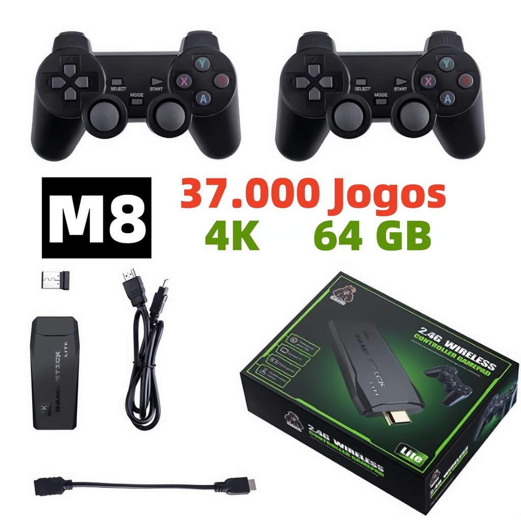 Video Game Stick 4k Original 64G 10.000 Jogos + 2 Controles sem fio a Pronta Entrega