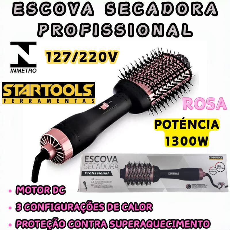 Escova Cabelo Secadora Profissional Revestimento Cerâmico Com Óleo Argan 127 Ou 220V Poténcia1300W