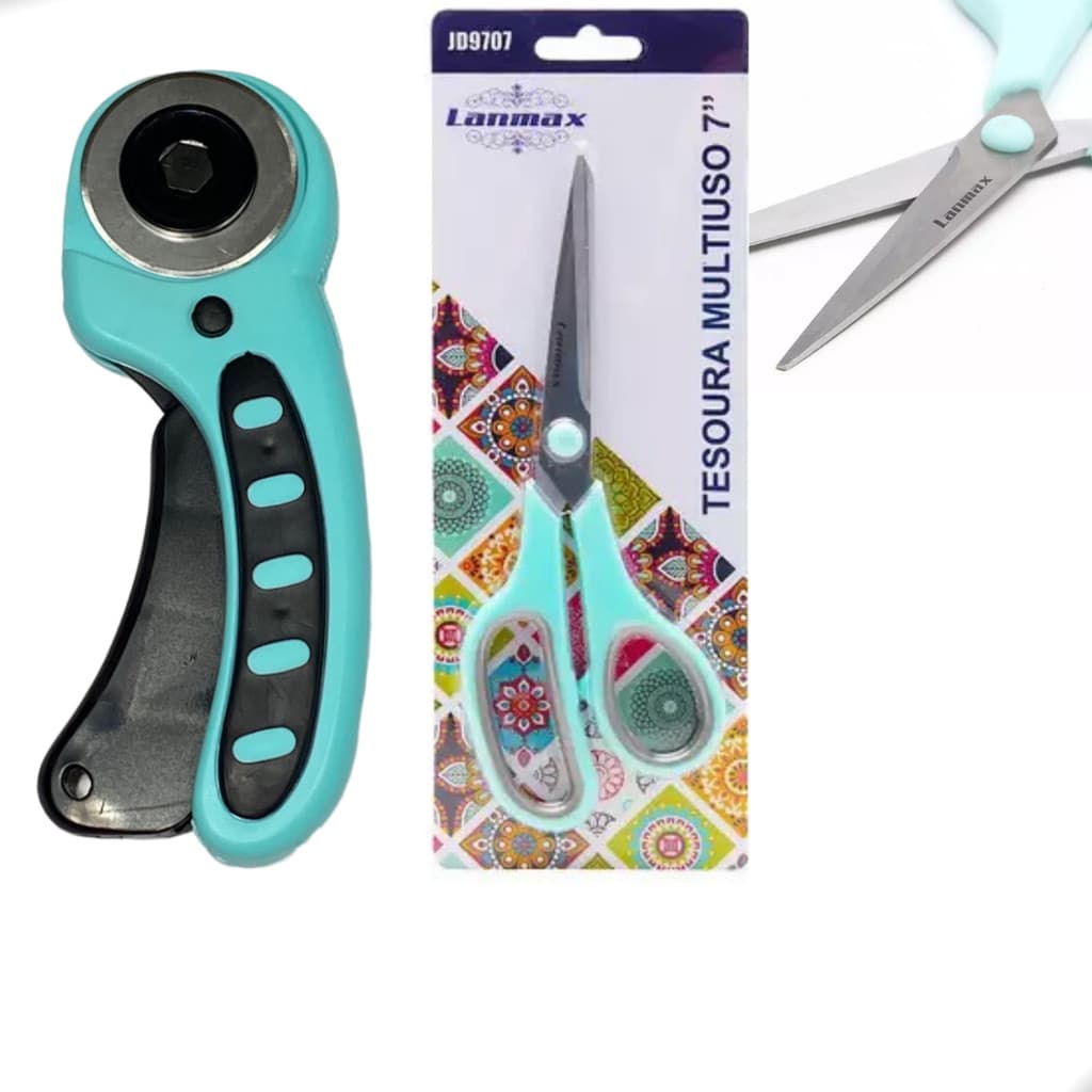 Kit Cortado Manual E Tesoura Multiuso 7 Pol Tecido Patchwork