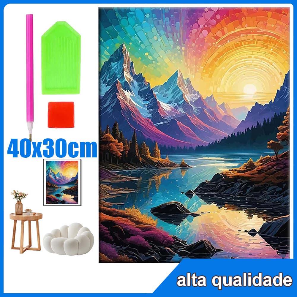 40x30cm Montanha do Nascer do Sol Quadrado Pintura Diamante 5D Pintura de Diamante Pintura Com Diamante A Óleo DIY Decor