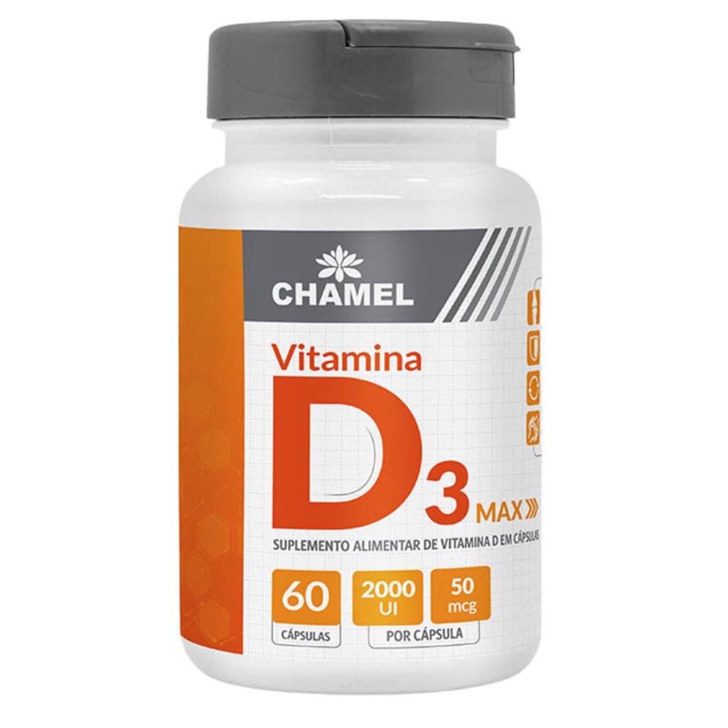 Vitamina D3 MAX Chamel Suplemento Alimentar de Vitamina D3 Com 60 Cápsulas