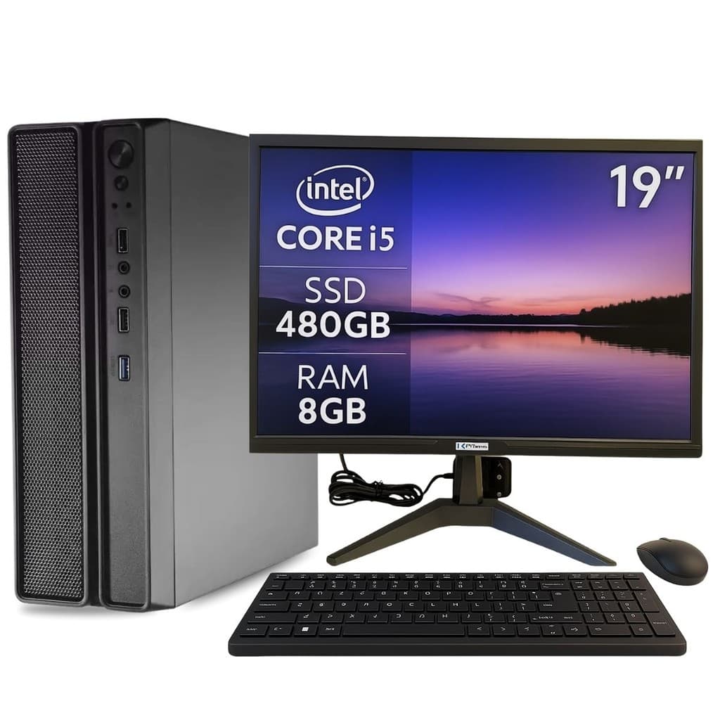 Mini Computador PC Slim Completo MultiPC I5 RAM 8GB SSD 480GB Windows 11 Pro C/ Monitor 19 e Teclado e Mouse