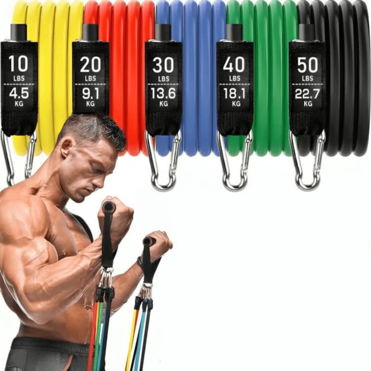 Kit Elastico Extensor 11 Peças Treino Academia Exercícios Musculação Yoga Pilates Em Casa Elástico de Treino Em Casa