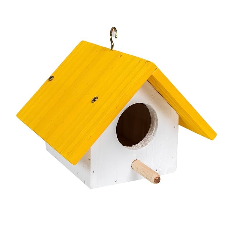 Casa Casinha De Pássaro Passarinho em Madeira Resistente Cor Amarela