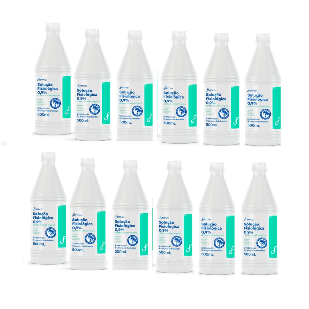 Kit 12x Soro Fisiológico 500ml Farmax Sorimax Bico Gotejador