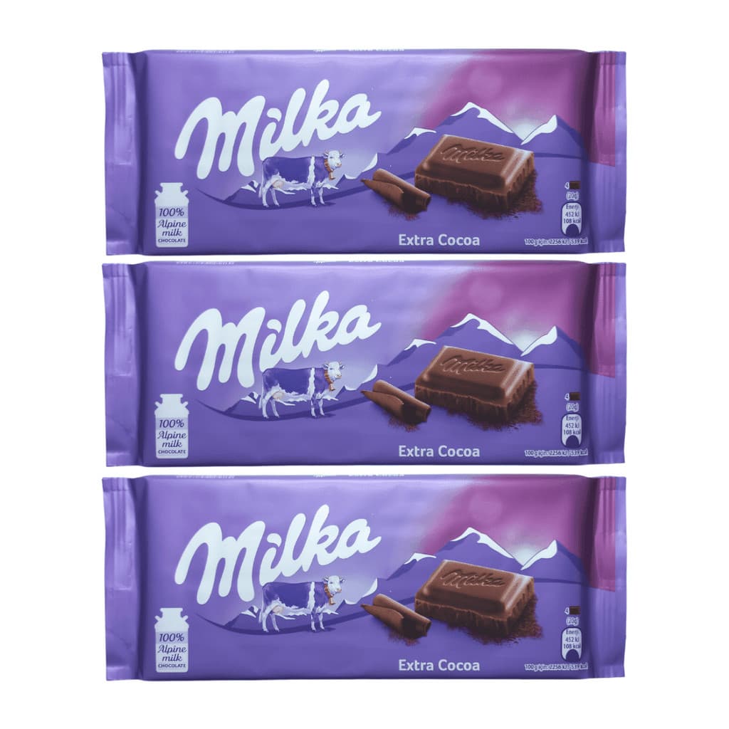 3 barras de chocolate ao leite importado com cacau extra