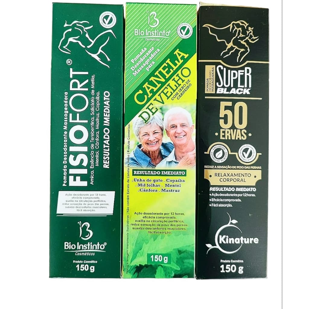 KIT C/ POMADAS 1 FISIOFORT 150g + 1 CANELA DE VELHLHO 150g + 50 ERVA 150g