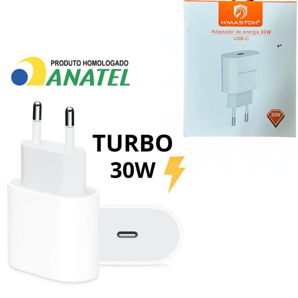 Fonte Carregador PD USB C 30W Turbo Anatel Rápido Original Tomada Android Iphone
