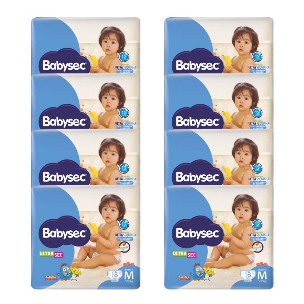 Pacote 8x Fralda Babysec UltraSec Jumbinho M Galinha Pintadinha c/18un