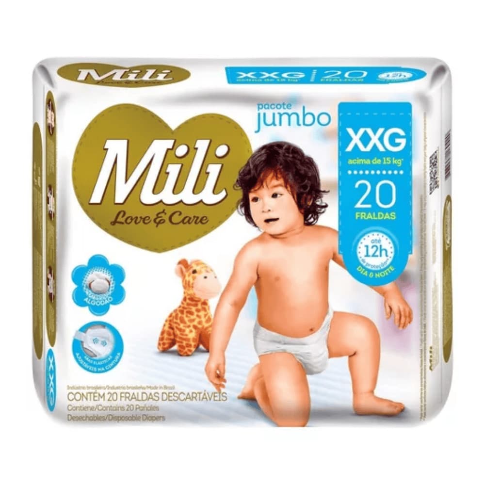 Fralda Descartável Bebê Jumbo Premium Mili - XXG 20 Und