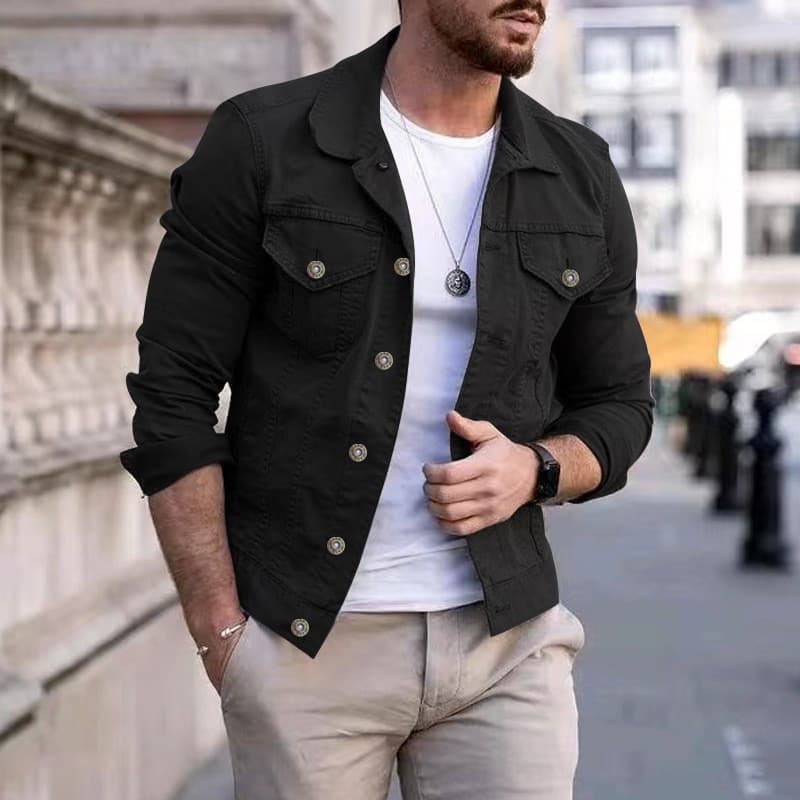 Jaqueta Jeans Masculina em Sarja de Algodão – Corte Slim, Casual e Versátil para o Dia a Dia
