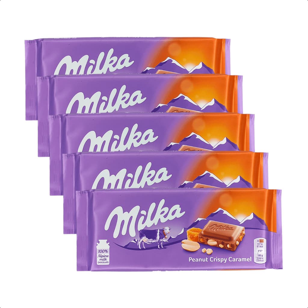 Kit 5 Chocolate amendoim e cristal de caramelo Milka 90g
