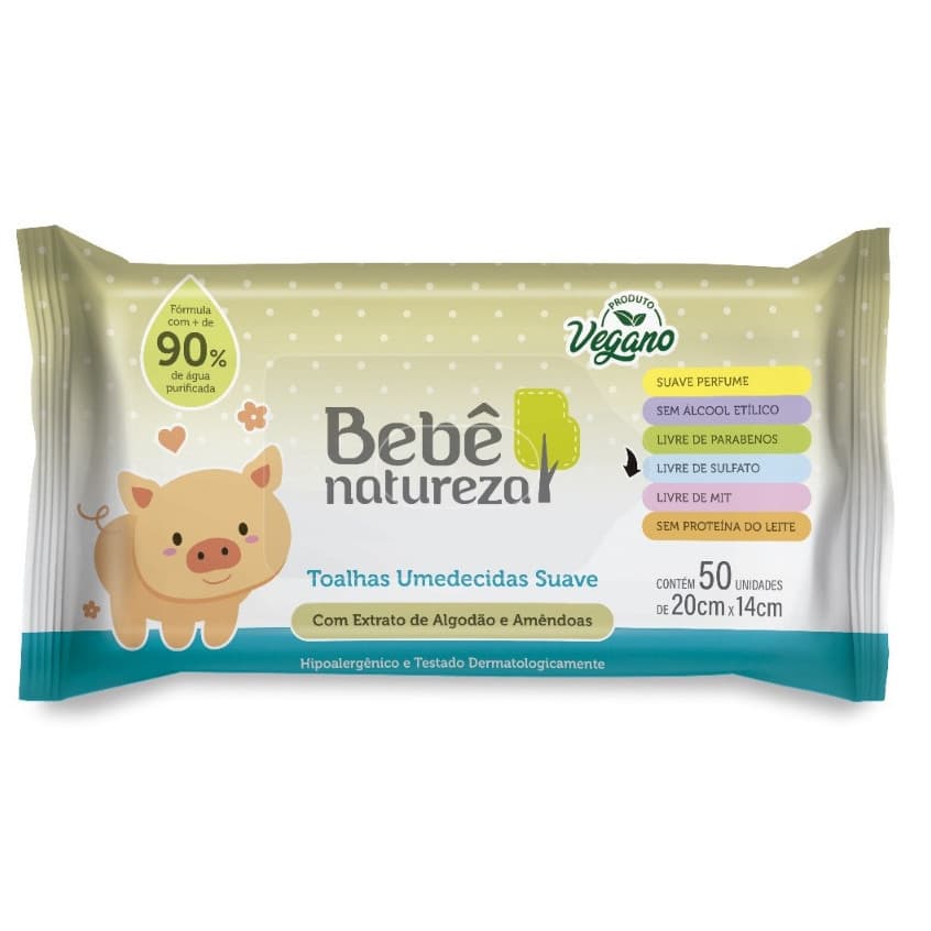 Toalhas Lenços Umedecidos Bebê Natureza Suave Hipoalergênico 50 Unidades 20x14cm
