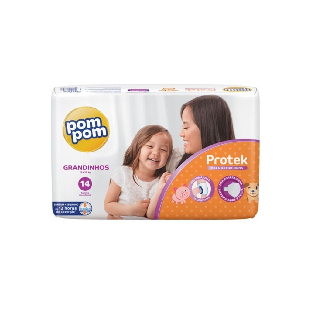 FRALDA INFANTIL POM POM JUMBO GRANDINHOS C/14 FRALDAS