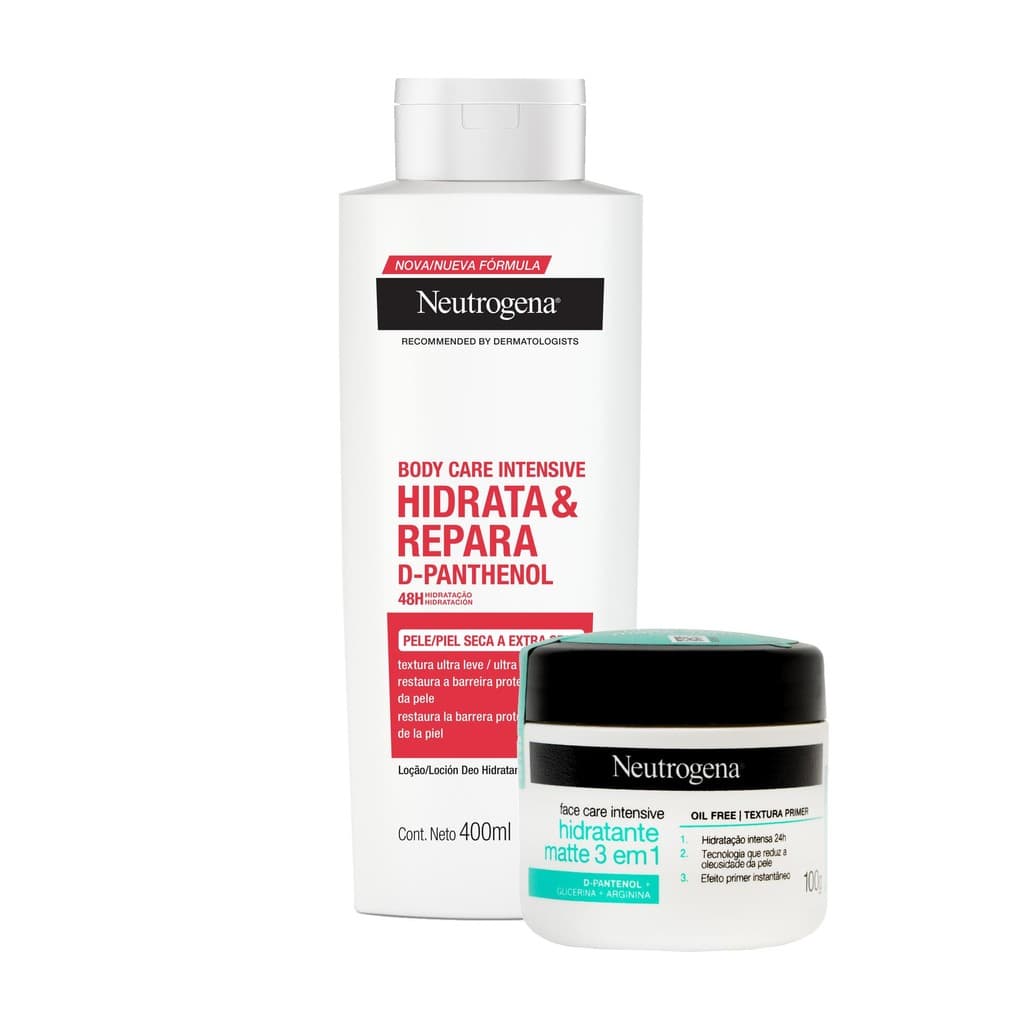 Kit Hidratante Corporal Neutrogena Body Care Intensive Hidrata & Repara 400ml + Hidratante Facial Matte 3 em 1 Neutrogena Face Care Intensive 100g