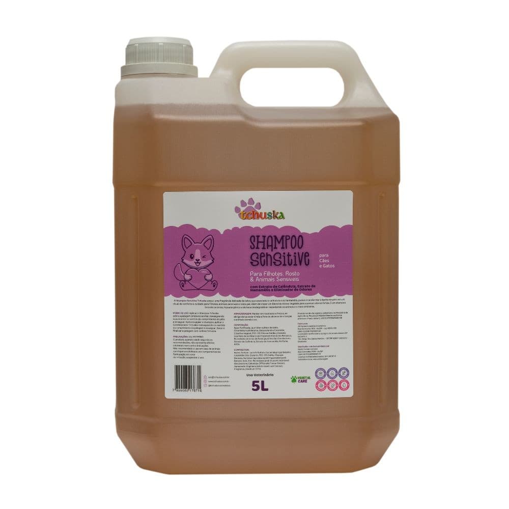 Shampoo Sensitive Tchuska Para Cachorros e Gatos Peles Sensíveis Filhotes e Rosto 5L
