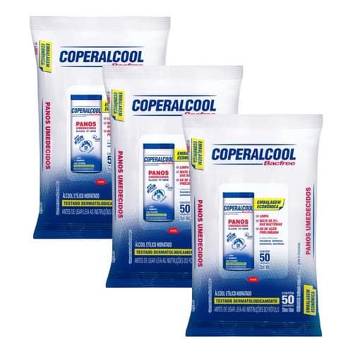 Kit Pano Umedecido Coperalcool Com 3 Pacotes 50 Lenços Cada