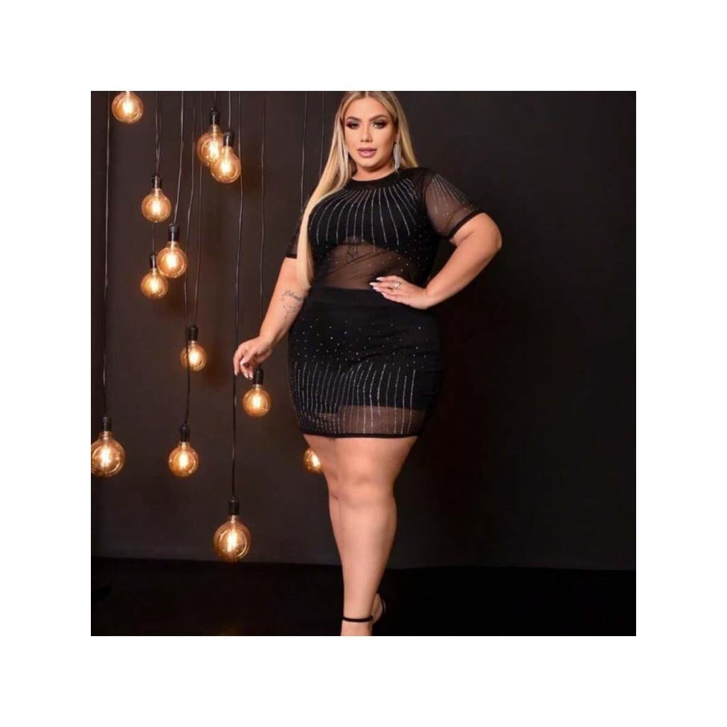 Conjunto de Vestido Plus Size Tule Com Pedraria / Vestido Pedraria + Short + Cropped Plus