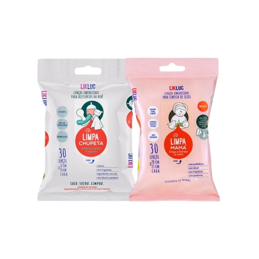Kit Lenços umedecidos Limpa Chupeta e Limpa Seios Likluc