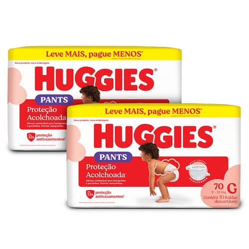 Kit 2 - Huggies Fralda Pants Proteção Acolchoada G - 70 Un