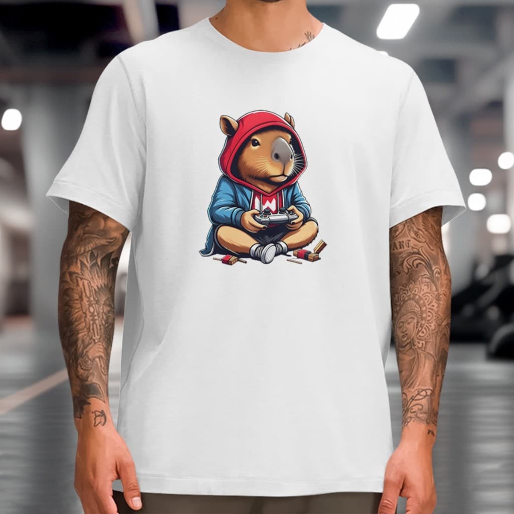 T-shirt Camisa Linda Camiseta Unissex Capivara Jogando Controle Camisa Capybara Videogame 100% Algodão Premium Envio Rap