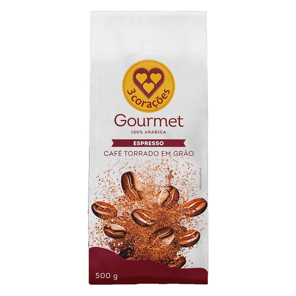 CAFÉ TORRADO EM GRÃOS 3 CORAÇÕES ESPRESSO GOURMET 500G