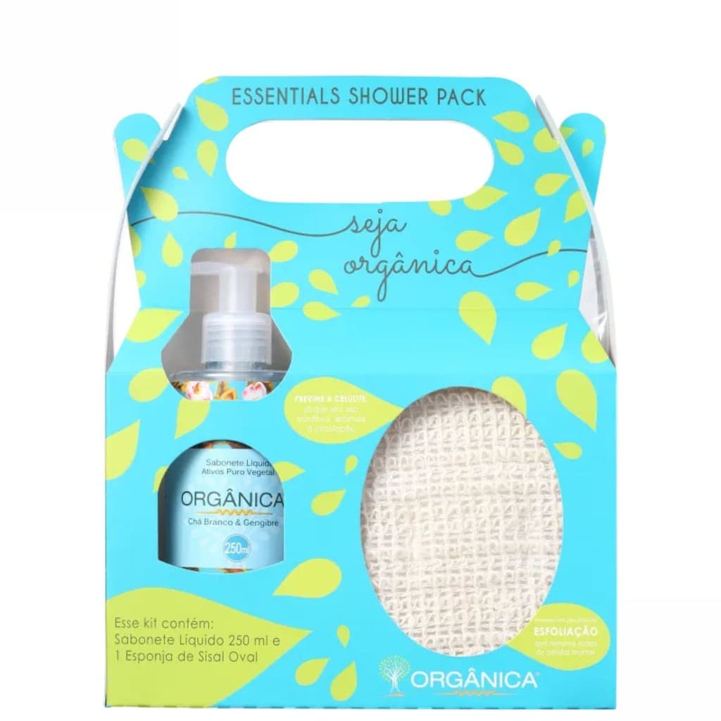 Kit Shower Sabonete liquido e esponja sisal Chá Branco e gengibre Organica