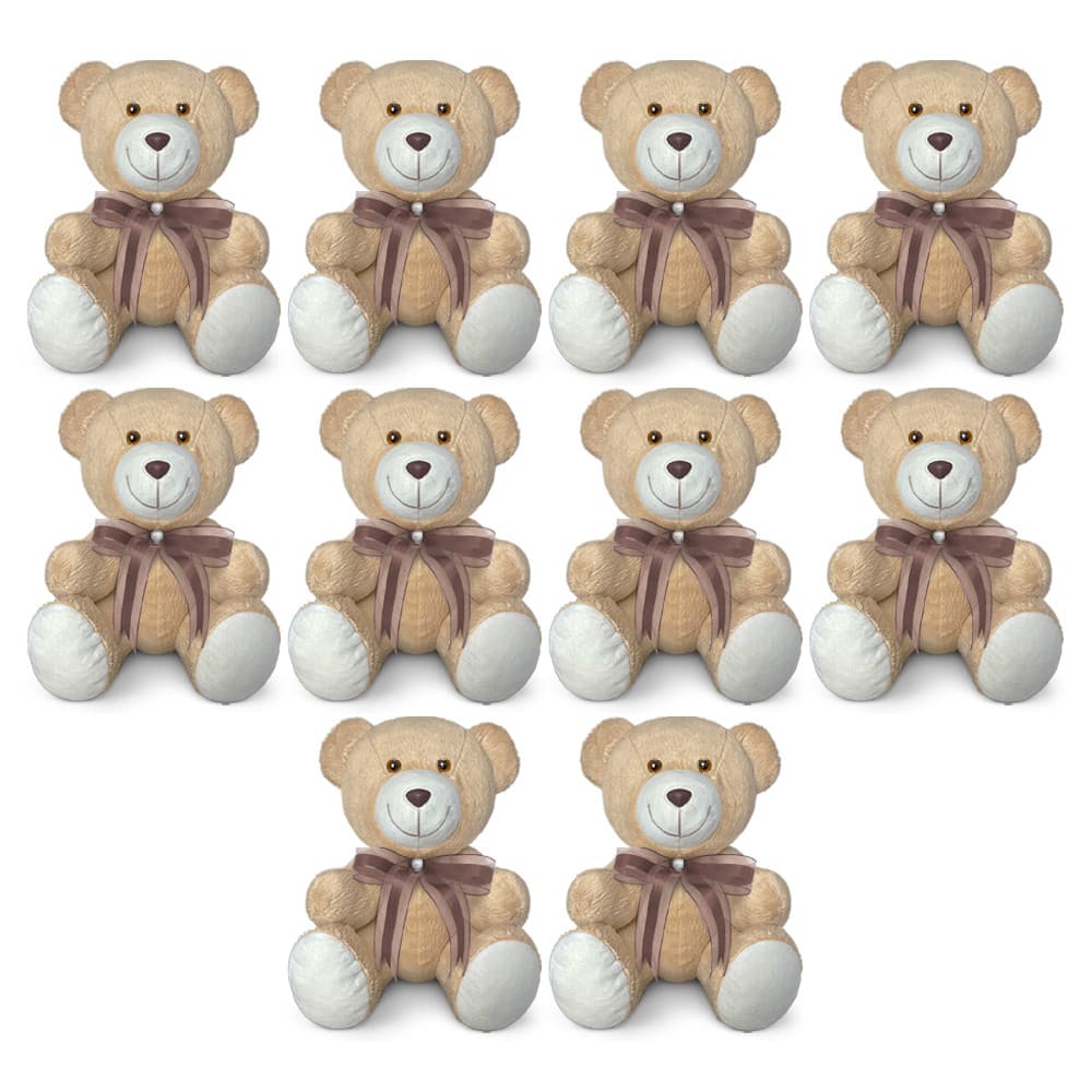 Kit 10 Ursinho de Pelúcia Antialérgico Articulado Com Laço 15cm  | Urso de Decoração e Lembrancinha