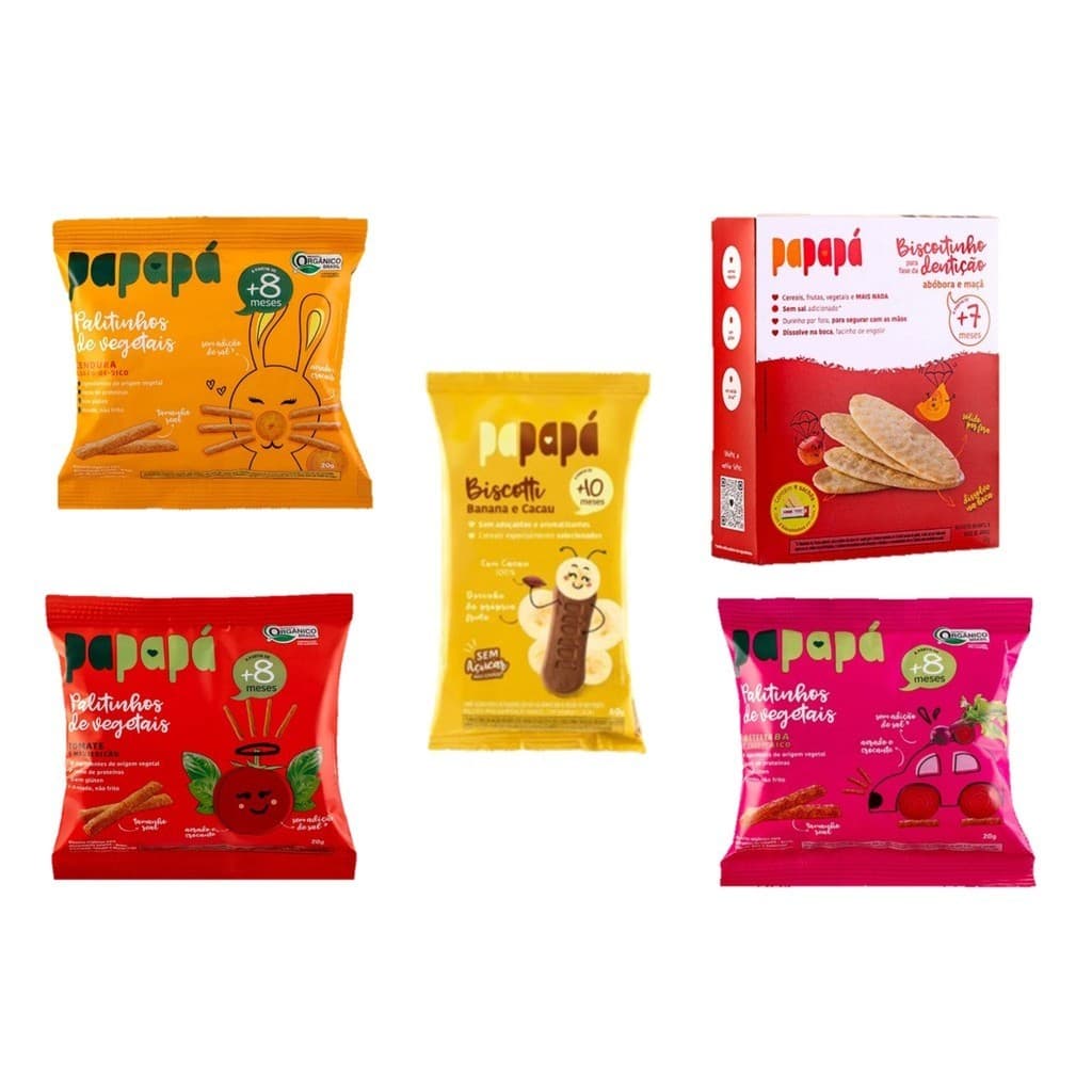 Biscoitos bebe saudável papapa kit 5 itens natural orgânico