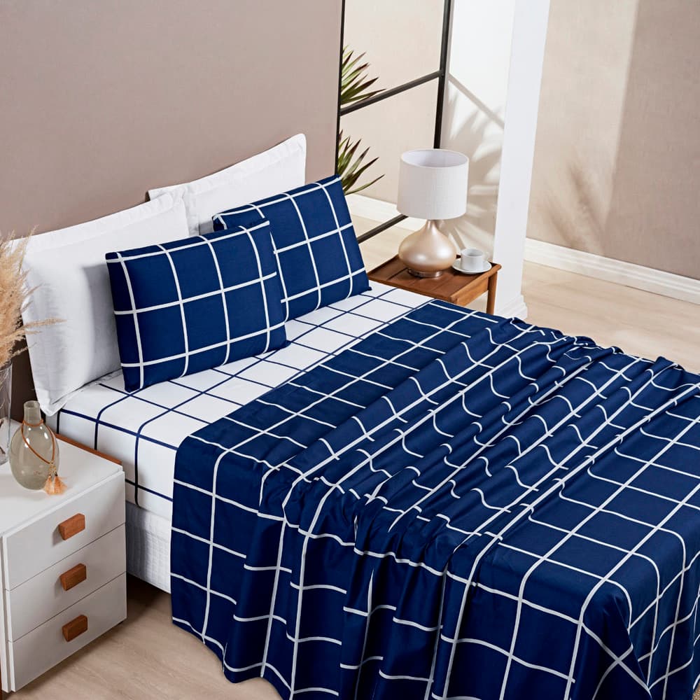Jogo de Cama Casal Padrão 4 peças 200 Fios Percal Estampado Lençol de Baixo Lençol e Cima Austin