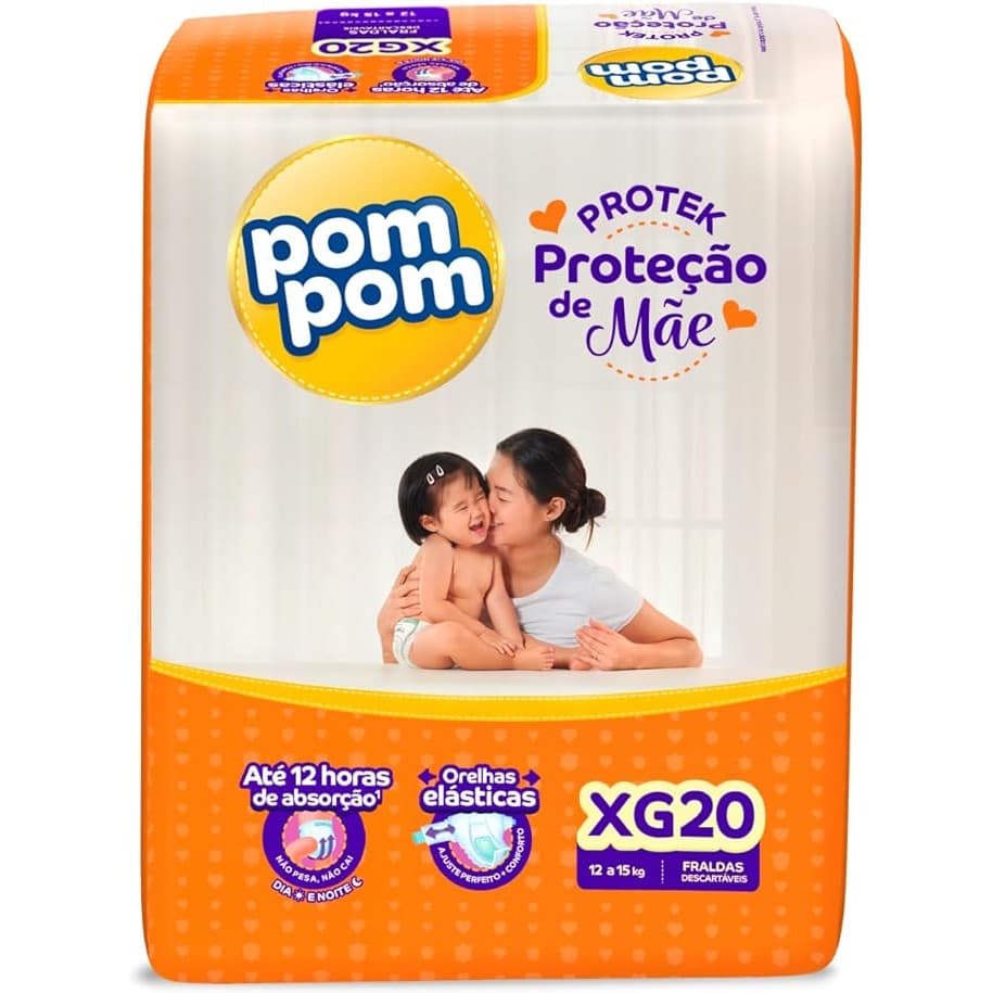 Fralda Pom Pom Protek Proteção de Mãe Jumbo XG 20 Unidades
