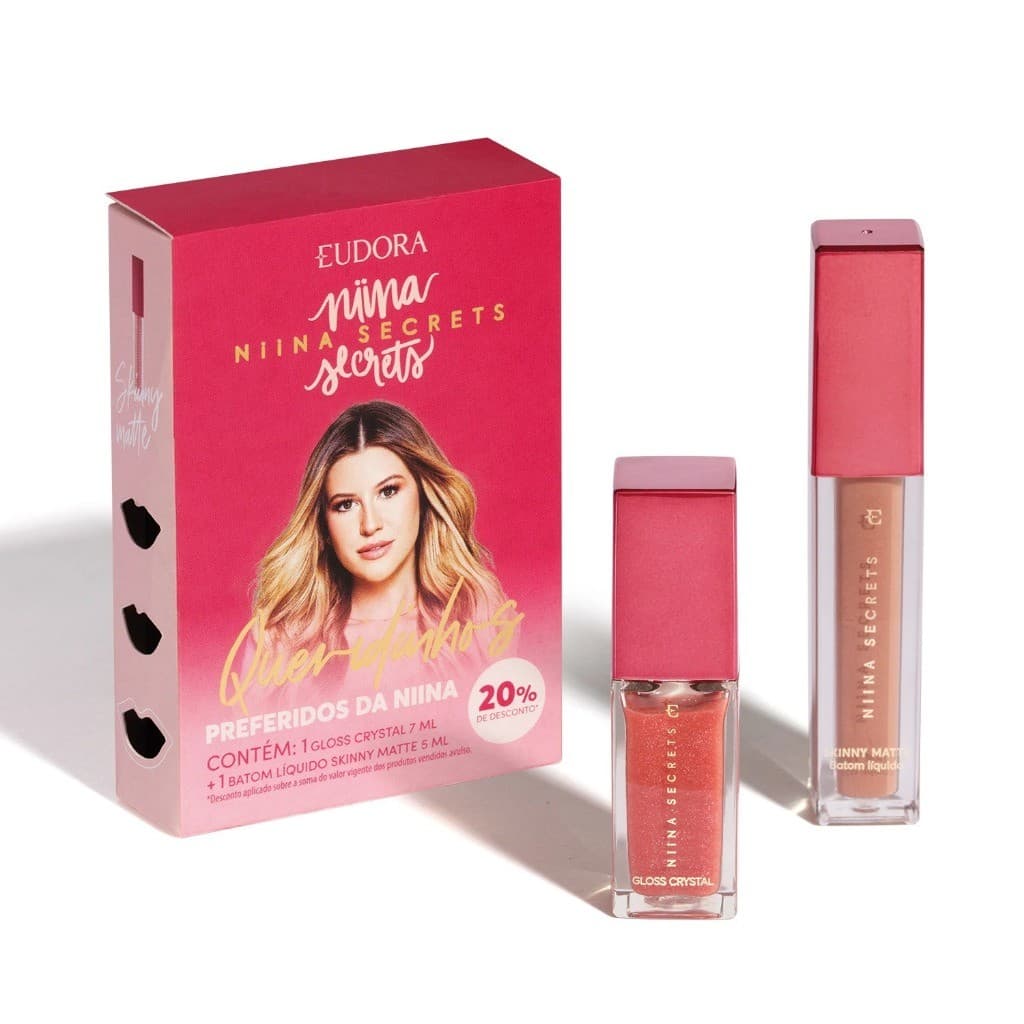 Kit Queridinhos da Niina Secrets: Batom Líquido Matte 5ml + Gloss Crystal 7ml