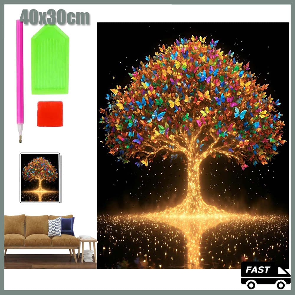 40x30cm 5D DIY Borboleta e árvore leves Quadrado Pintura Com Diamante Arte Artesanato Decoração Diamond Painting