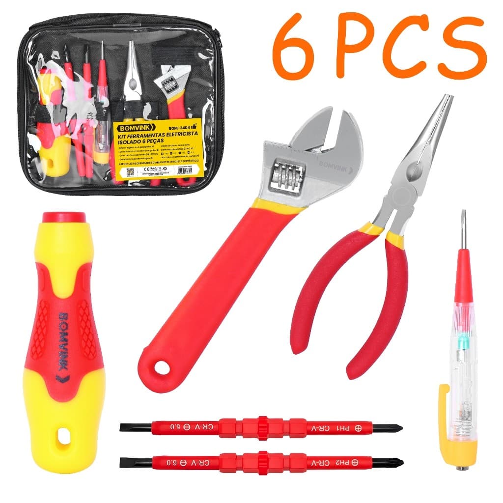 Kit 6 Pçs Ferramentas Eletricista Completo para Profissionais,Bolsa de Nylon,Testador,Chave Inglesa(B)