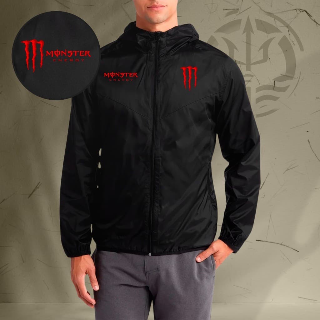Jaqueta Corta Vento Masculina - RED MONSTER- Com Capuz, Bolso e Zíper - Academia Corrida Esportes