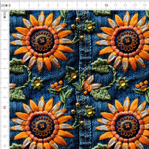 Tecido Sarja Impermeável 3D Girassóis do Campo Jeans 100% Algodão Costura Artesanato Patchwork Pano