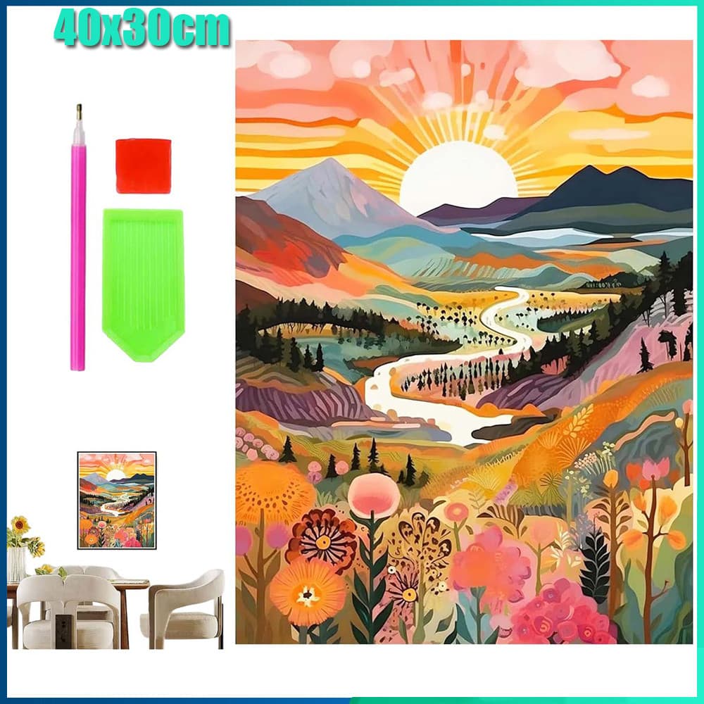 Quadrado Pintura Diamante 5D Pintura de Diamante Pintura DIY 5D Diamante 40x30cm Villa Sunrise