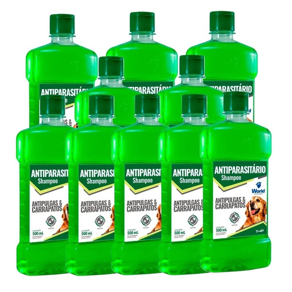 Kit 10 Shampoo Antiparasitário World Veterinária Dug's para Cães - 500ml