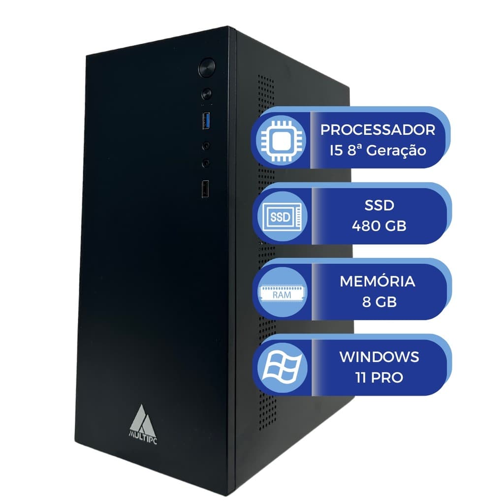 Computador MultiPc Intel i5 8ª Geração 8GB RAM SSD 480GB Windows 11 Pro Ideal Escritório Rápido Pronto p/ Uso Eficiente