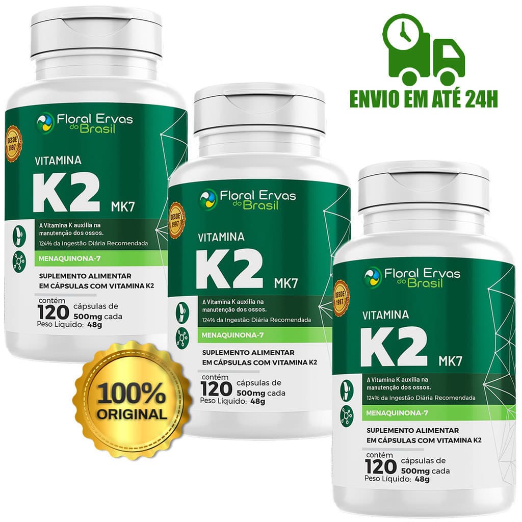 Vitamina K2 500mg MK7 Menaquinona -7 Floral Ervas Original