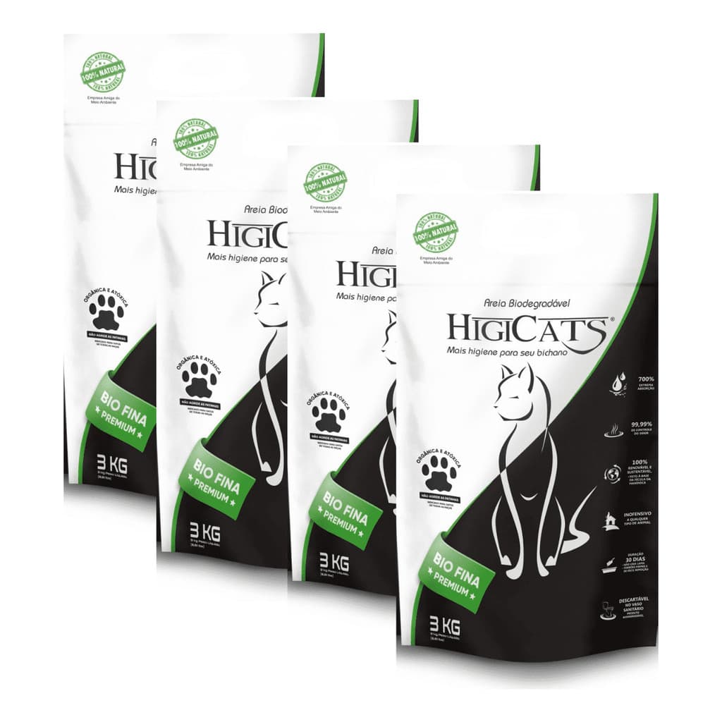12kg Areia Gato HigiCats Natural Biodegradável Sanitaria