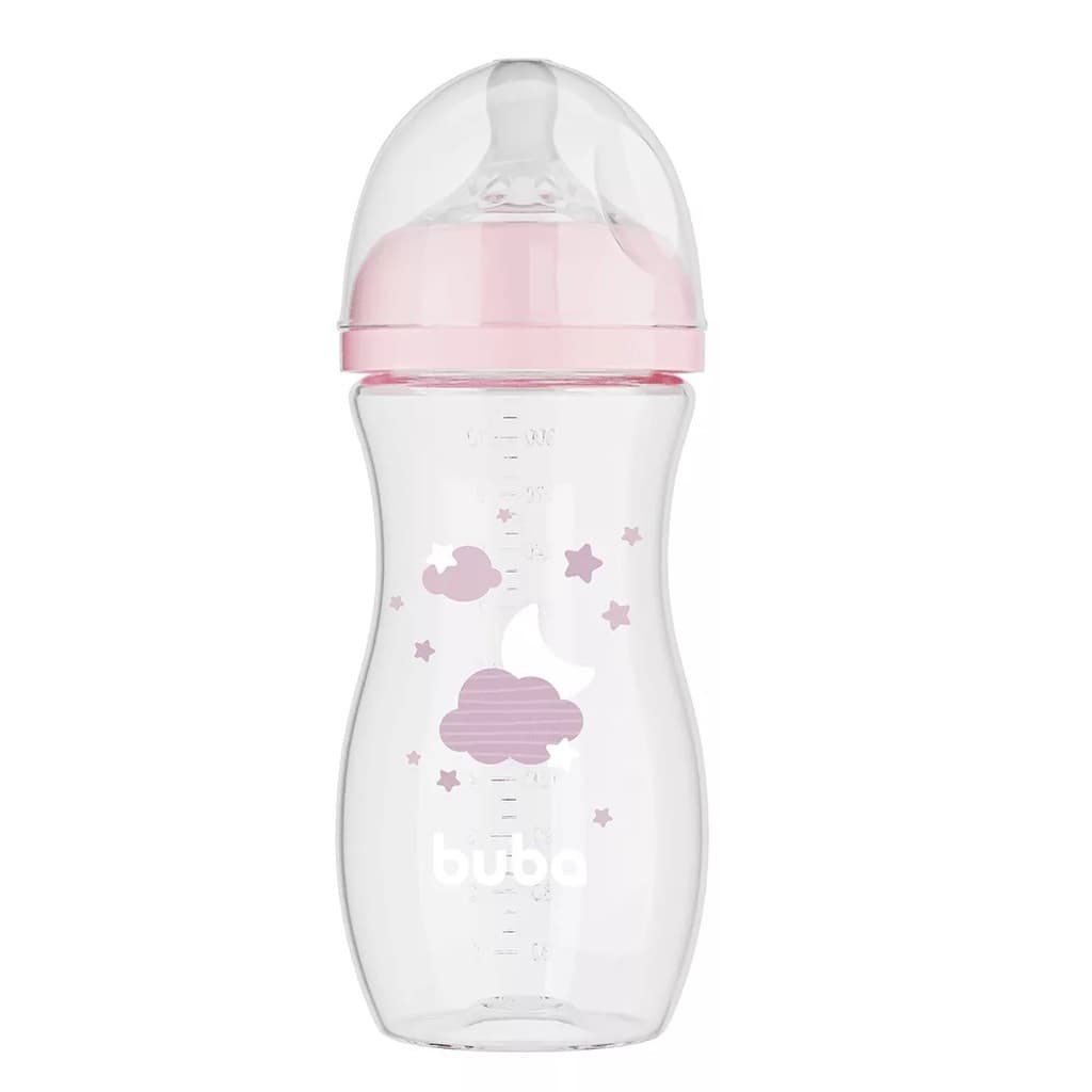 Mamadeira Buba Easy Flow 330ml Bico Antivazamento Fluxo 3 Nuvem Rosa mamadeira buba