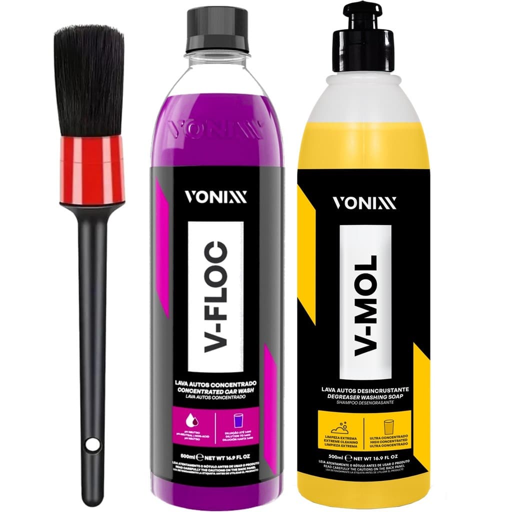 Produto para Lavar Carro Moto Kit Vonixx Lavagem Automotiva Shampoo V-Floc V-Mol e Pincel