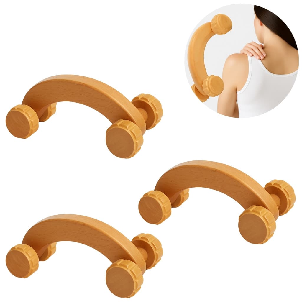 3 Massageadores Madeira Rodinhas Alívio Muscular Relaxante