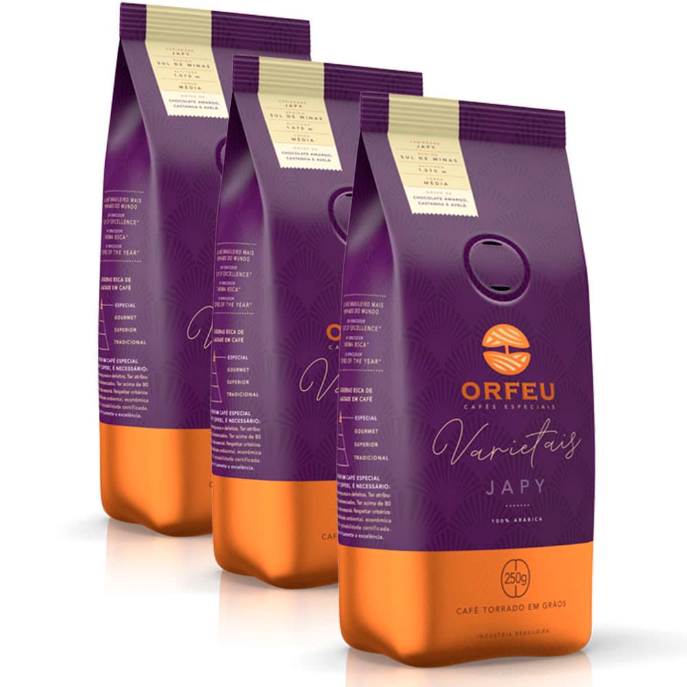 Café em Grãos Premium Orfeu Japy Kit 3 Pacotes de 250g