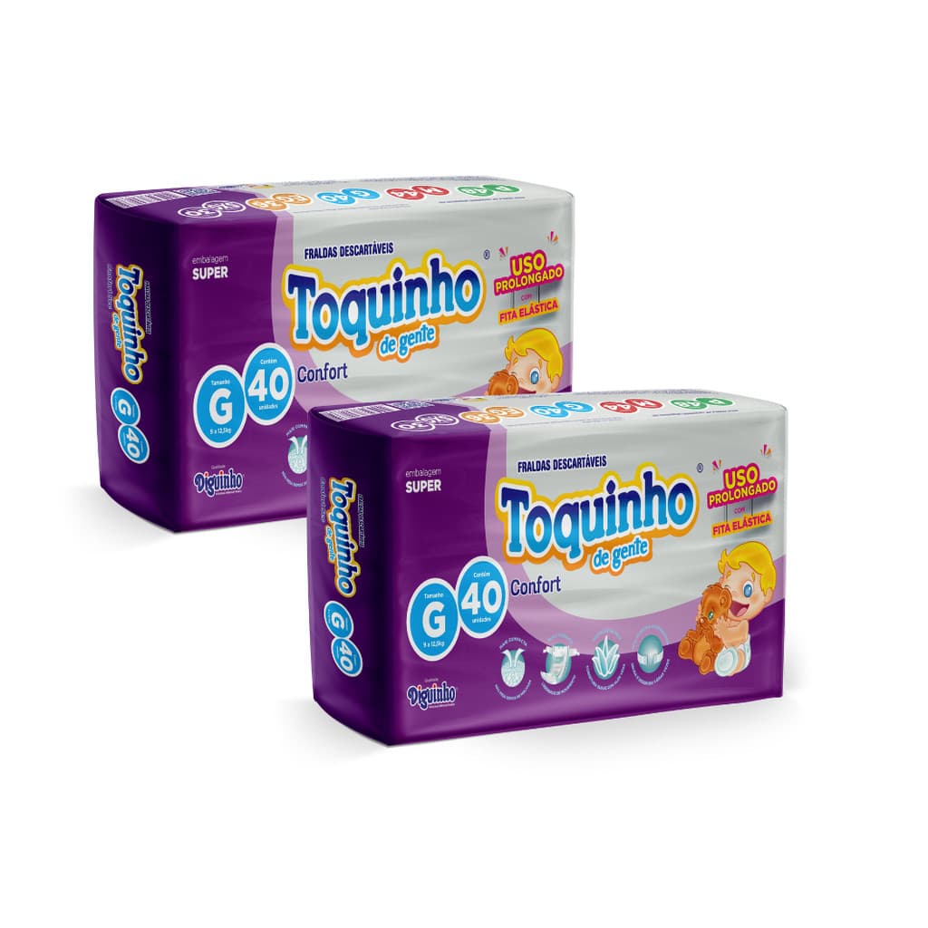 Fralda Infantil com toque de algodão e fita de velcro kit 2 pacotes
